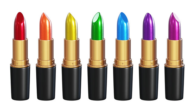 Realistic 3D illustration of the rainbow colors shiny lipsticks set isolated on white