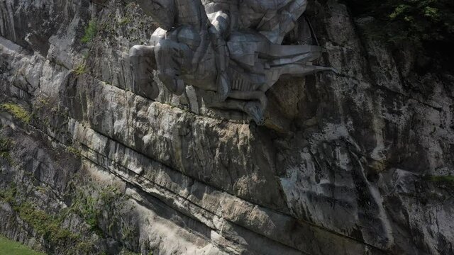 old Stone Mountain statue in North Ossetia, a mythical hero depicted on the horse