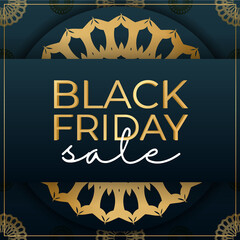 Blue black friday sale poster with vintage gold ornament