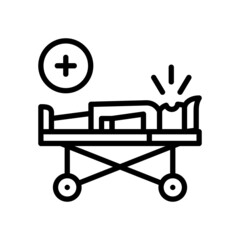 Patient in sick bed icon vector with outline style isolated on white background. Vector illustration air flow sign symbol icon concept for medical, hospital, web, apps, technology and project