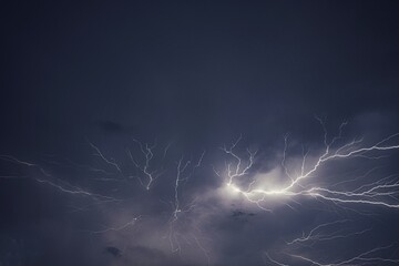 Lightning and thunder pictured during a rainstorm in deccan region of india monsoon season