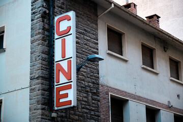 Jaca, Huesca September 10, 2021 Old cinema poster (Cine)