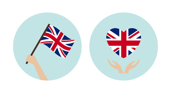 waved flag United Kingdom in hand