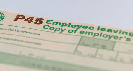 The British P45 document issue to employee leaving employment.