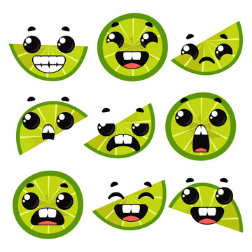 Set of lime with emotions. Children s funny clipart. Vector illustration in cartoon style