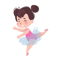 Princess ballerina dancing in a pink dress and crown. Vector in cartoon funny style.