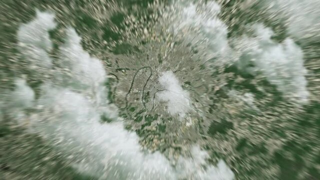 Earth zoom in from outer space to city. Zooming on Paris, France. The animation continues by zoom out through clouds and atmosphere into space. View of the Earth at night. Images from NASA. 4K