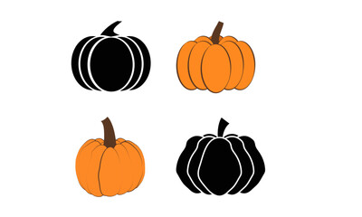 Pumpkin Halloween, Thanksgiving flat Black & color vector illustration