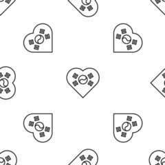 Grey line Love Korea emblem with heart in national flag icon isolated seamless pattern on white background. Vector