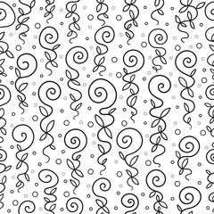 Seamless pattern. Spiral plant. Black and white linear drawing. Vector