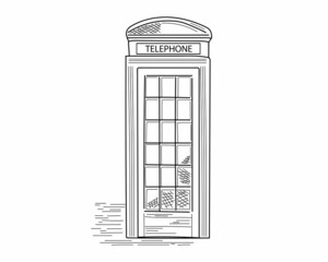 Vector illustration retro telephone booth London icon in silhouette on a white background.