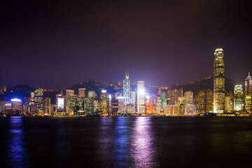 Fototapeta na wymiar View the city at night from Kowloon. Hong Kong.