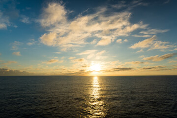 Sea landscape, vivid sunset.