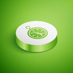 Isometric Compass icon isolated on green background. Windrose navigation symbol. Wind rose sign. White circle button. Vector Illustration