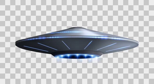 UFO spaceship with light beam isolated. Vector illustration of flying alien ship