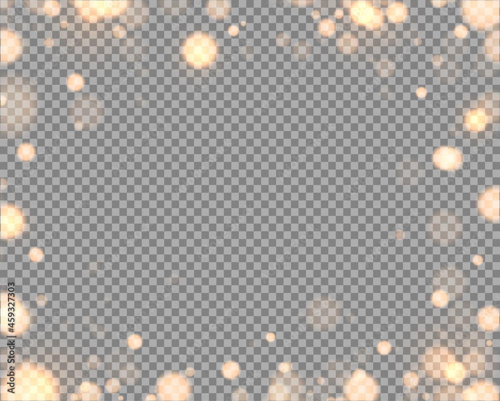Poster Shining bokeh isolated on transparent background. Golden bokeh lights with glowing particles isolated. Christmas concept