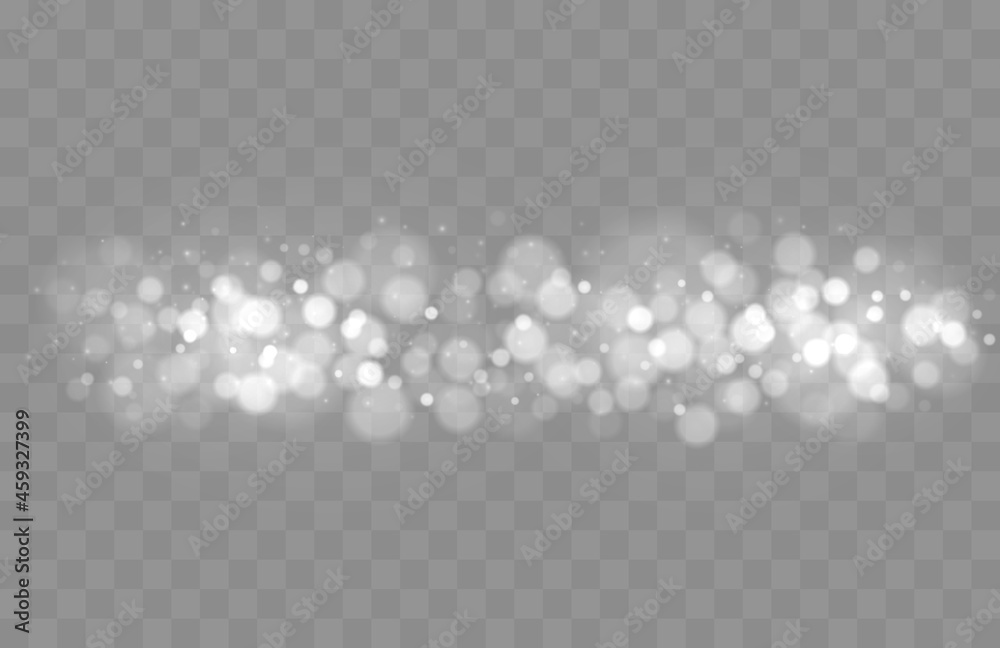 Poster Shining bokeh isolated on transparent background. Bokeh lights with glowing particles isolated. Christmas concept