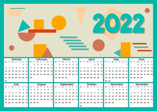 Annual Calendar For 2022 On Light Background