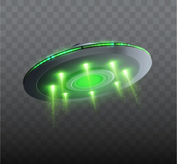 UFO spaceship with light beam isolated on transparent background. Vector illustration © ket4up