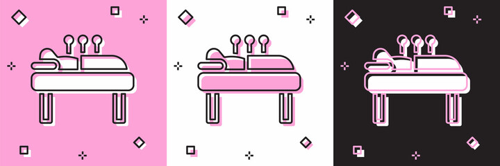 Set Acupuncture therapy icon isolated on pink and white, black background. Chinese medicine. Holistic pain management treatments. Vector