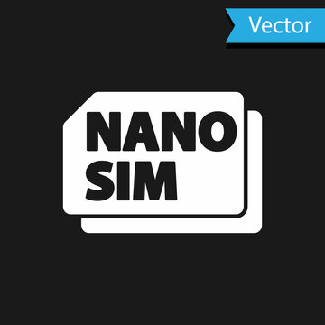 White Nano Sim Card icon isolated on black background. Mobile and wireless communication technologies. Network chip electronic connection. Vector