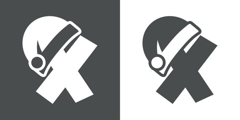 Logotipo con letra inicial X con silueta de gorro de Papá Noel en fondo gris y fondo blanco