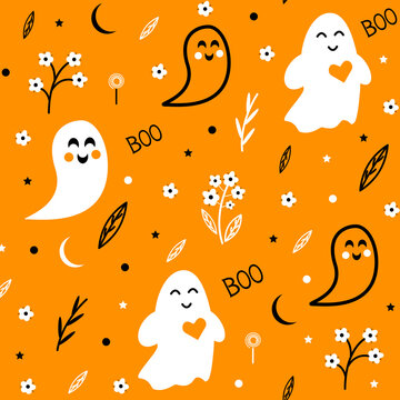 Halloween pattern orange ghosts and flofer
