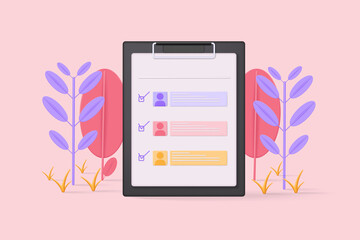 clipboard illustration showing the checked profile and biodata and the surrounding plants