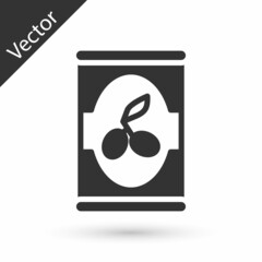 Grey Olives in can icon isolated on white background. Concept of canned food. Vector