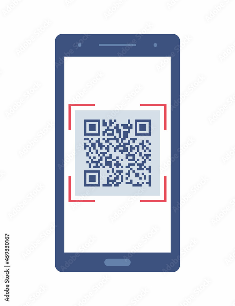 Poster Smartphone with a QR code on the screen. QR code scanning or capture mobile phone. Icon recognition or reading qr code in flat style.