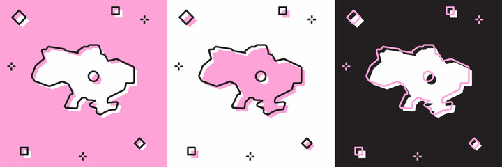 Set Map of Ukraine icon isolated on pink and white, black background. Vector