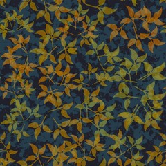 Abstract Hand Drawing Leaves with Old Texture Seamless Pattern Colorful Background
