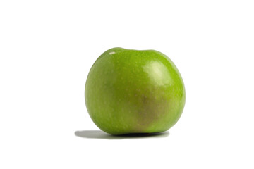 Fresh green apple, side view isolated on white background.