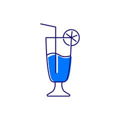 Cocktail with slice of lemon and straw outline icon. Maldives bar. Isolated vector stock illustration