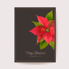 Poinsettia Winter Floral Card, Christmas Vector Wedding Invitation. Holiday Party greeting banner template
