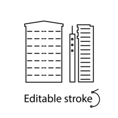 Skyscraper in Male outline icon. Maldives construction. Editable stroke. Isolated vector stock illustration