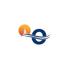 Letter O logo with ocean landscape icon template