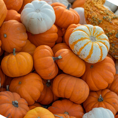 a lot of mini pumpkins at outdoor farmer market.