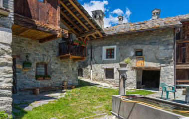 Idyllic sight in the beautiful village of Antagnod in the Ayas Valley, Aosta Valley, Italy.