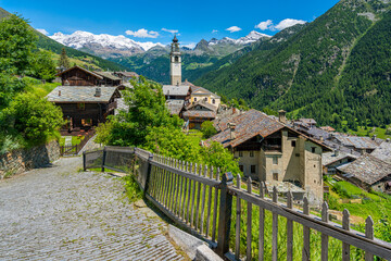 Idyllic sight in the beautiful village of Antagnod in the Ayas Valley, Aosta Valley, Italy.