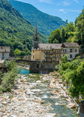 Fototapeta na wymiar The beautiful village of Fontainemore in the Lys Valley. Aosta Valley, northern Italy.