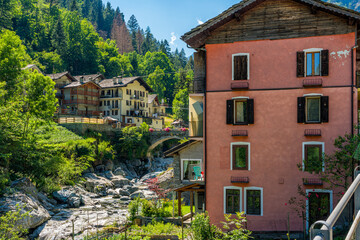 Fototapeta na wymiar The beautiful village of Frassiney in the Champorcher Valley. Aosta Valley, northern Italy.
