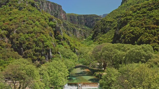 4K aerial footage of Voidomatis river, Vikos&ndash;Aoos National Park. Pindus mountain. Ioannina region. Greece.