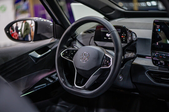 Volkswagen id.4 fully electric SUV steering wheel and dashboard