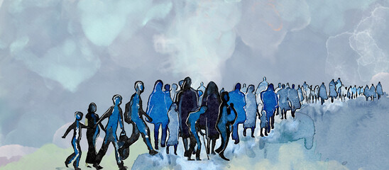 Migration. Watercolor concept background