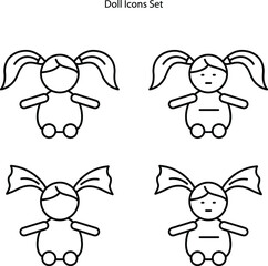 doll icons set isolated on white background. doll icon thin line outline linear doll symbol for logo, web, app, UI. doll icon simple sign.