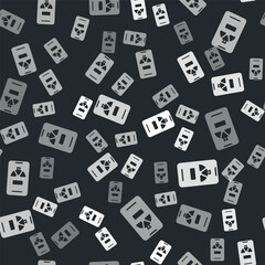 Grey Lucky wheel on phone icon isolated seamless pattern on black background. Vector