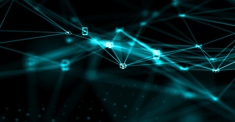 Abstract futuristic - technology with polygonal shapes on dark blue background. Design digital technology concept. 3d illustration.