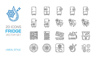 Fridge lineal icon vector set. Freeze,smart preservation,keep refrigerated foods.