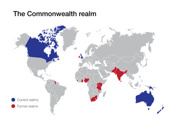 Fototapeta na wymiar World map of current and former Commonwealth realms